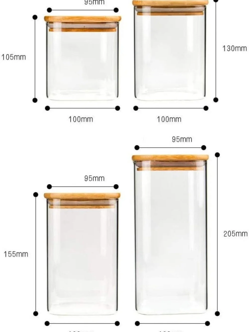 Bamboo Lid Plastic Storage Jars - Set of 4 (Natural Wood)